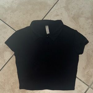 ALO Yoga Black Polo Button Down Crop Top